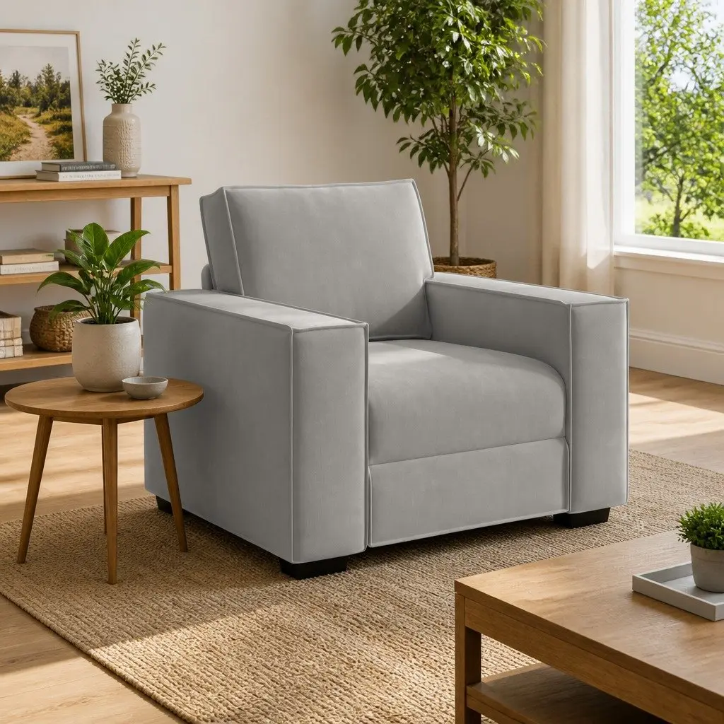 Sofa Chair Light Grey Velvet Upholstered Armchair 100 x 78 x 84 cm