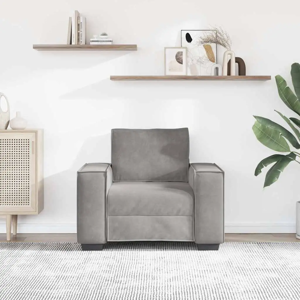 Sofa Chair Light Grey Velvet Upholstered Armchair 100 x 78 x 84 cm