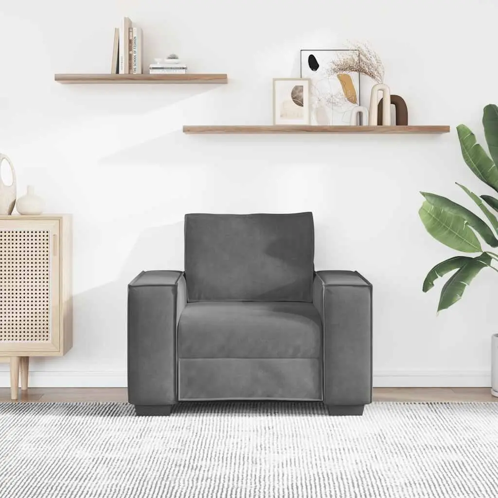 Sofa Chair Grey Velvet Lounge Seat Armrest Relaxing Living Room Furniture