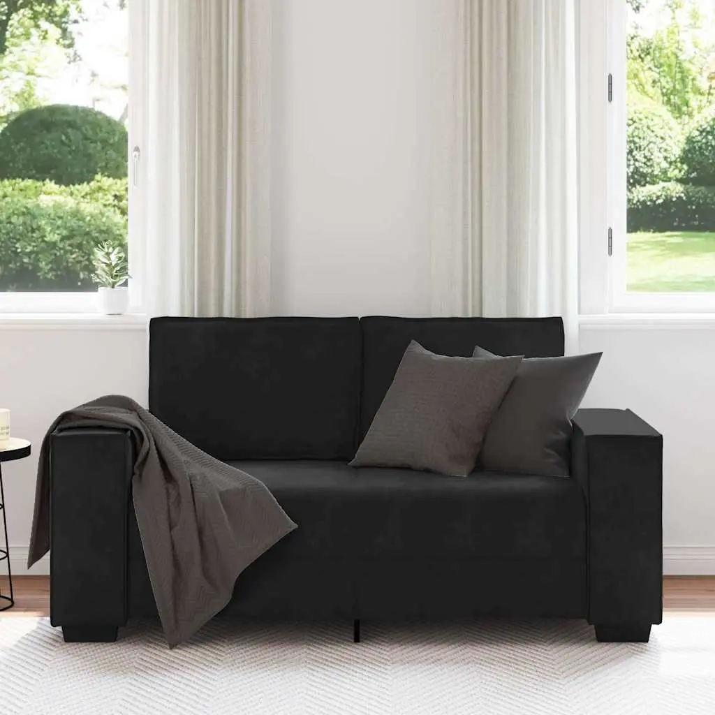 2-Seater Sofa Black Velvet Living Room Furniture Lounge Couch Armrests