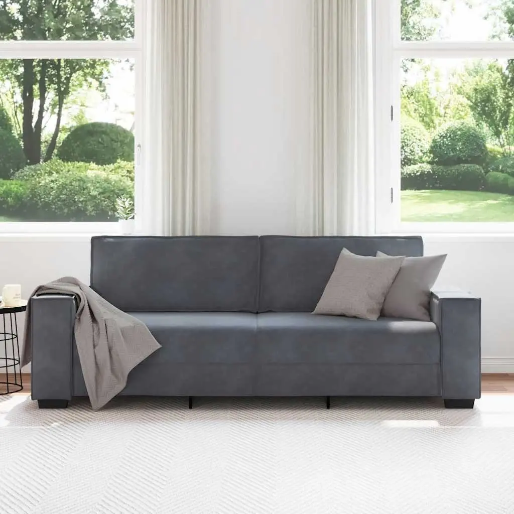 3-Seater Sofa Grey Velvet Living Room Lounge Furniture Comfortable Couch