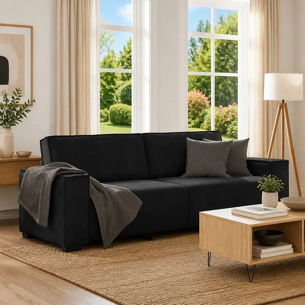 3-Seater Velvet Sofa in Black