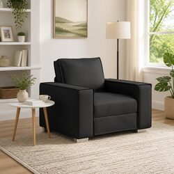 Sofa Chair Black 100cm Modern Faux Leather Seating Lounge Couch Armrest