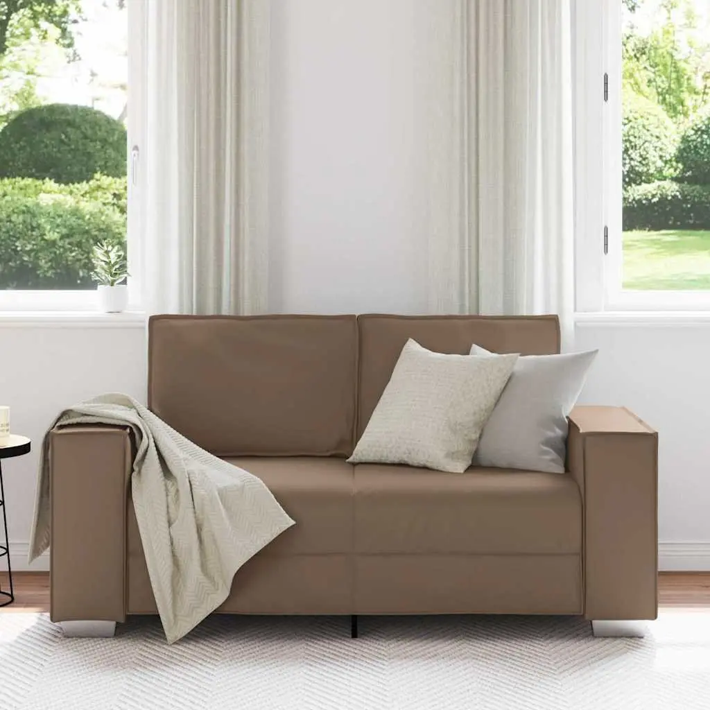 Faux Leather Loveseat Sofa 2 Seater 160 cm Indoor Seating Cappuccino Brown