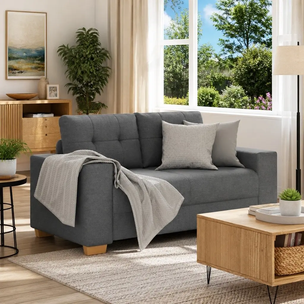 Loveseat Sofa Dark Grey Fabric 160x77x82 cm 2 Seater