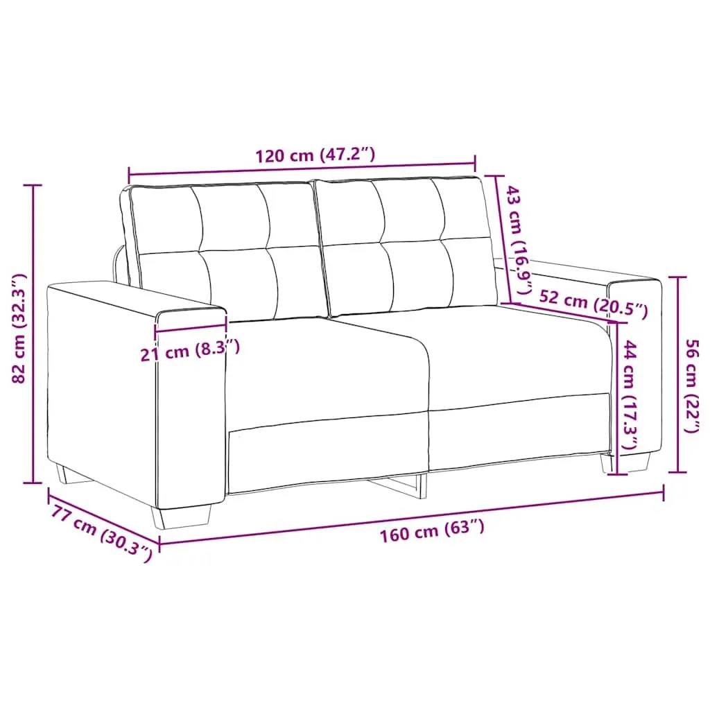 2 Seater Loveseat Sofa Black Fabric Lounge Couch Living Room Seating 160x77x82cm