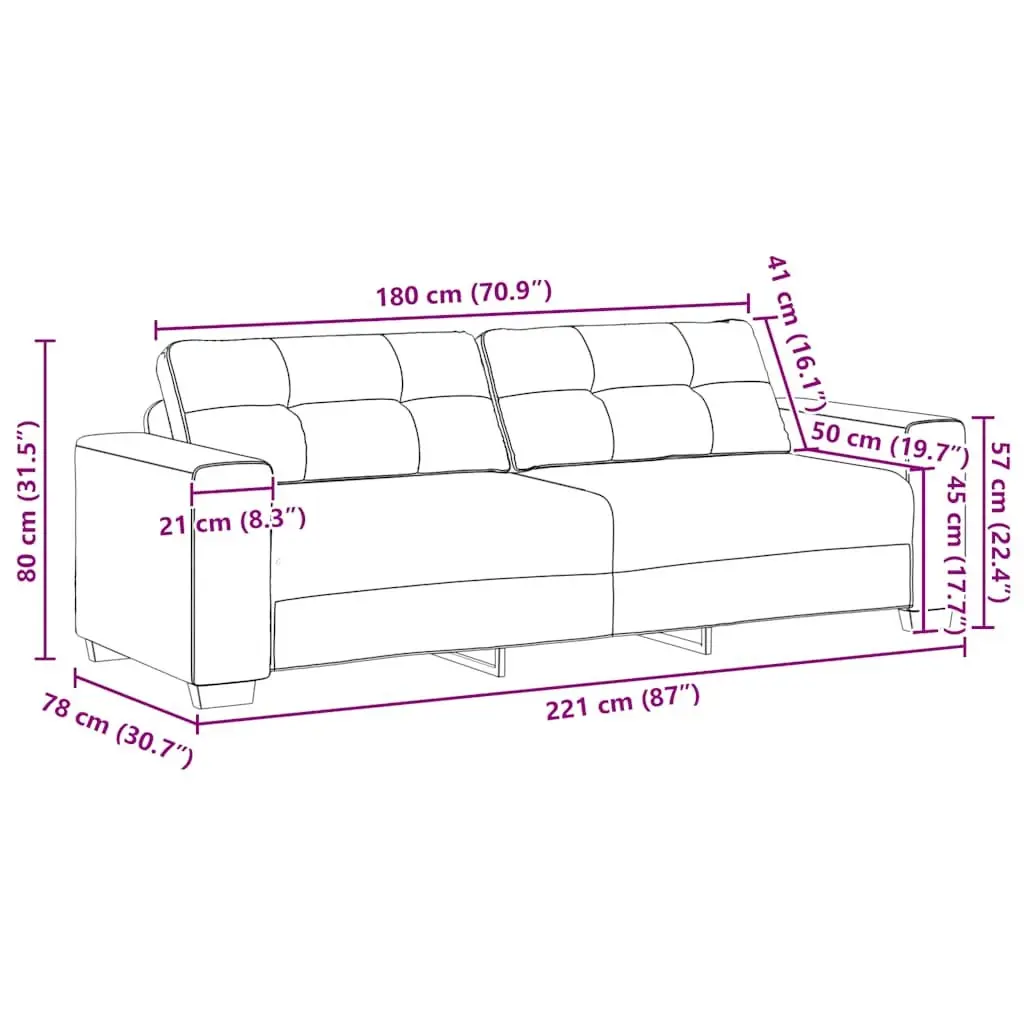 3-Seater Sofa in Grey Fabric
