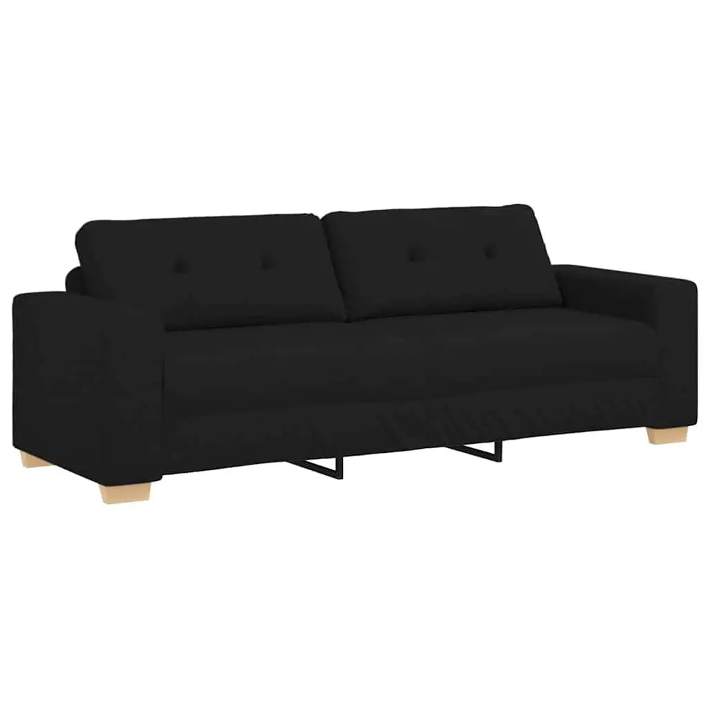 3-Seater Sofa Black Fabric Modern Living Room Lounge Couch Relax Seating 220cm