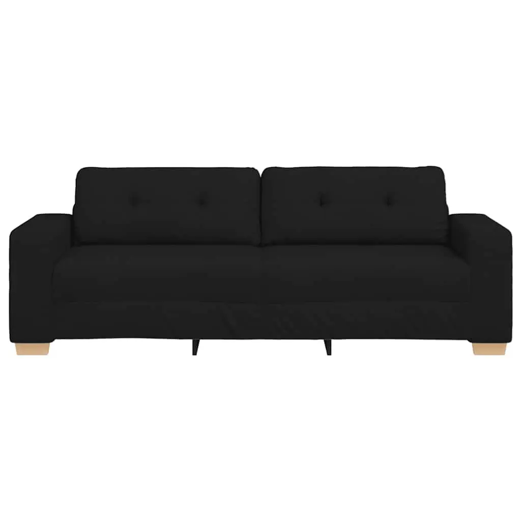 3-Seater Sofa Black Fabric Modern Living Room Lounge Couch Relax Seating 220cm