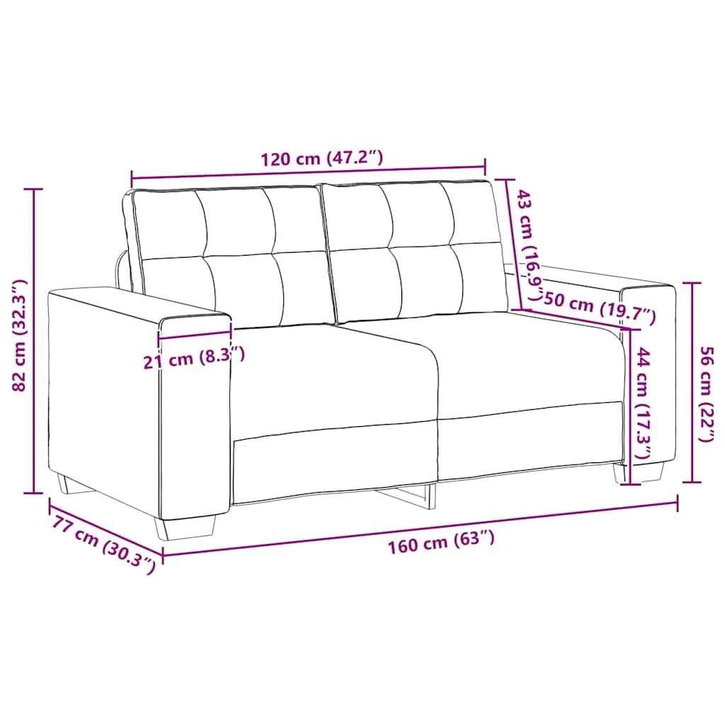 Loveseat Sofa Dark Grey Velvet 2 Seater 160 x 77 x 82 cm