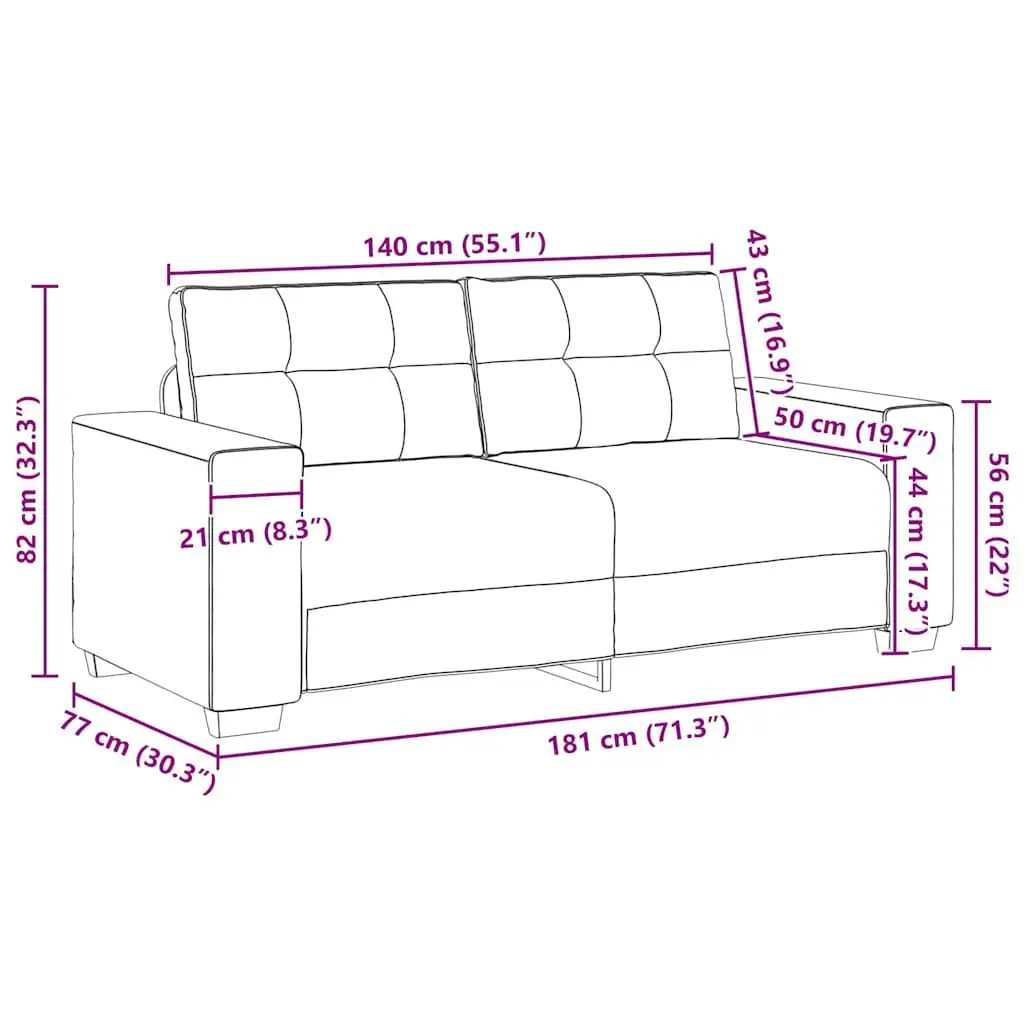 Loveseat Sofa Light Grey Velvet 2 Seater