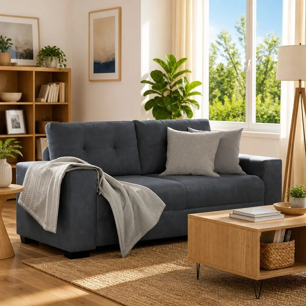 Loveseat Sofa Grey Velvet Fabric Modern Living Room Seating 180x77x82cm