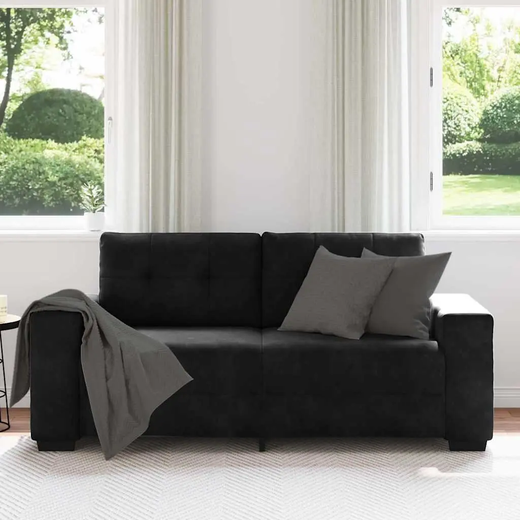 Loveseat Sofa Black Velvet 180x77x82cm Comfortable Padded Seating Armchair