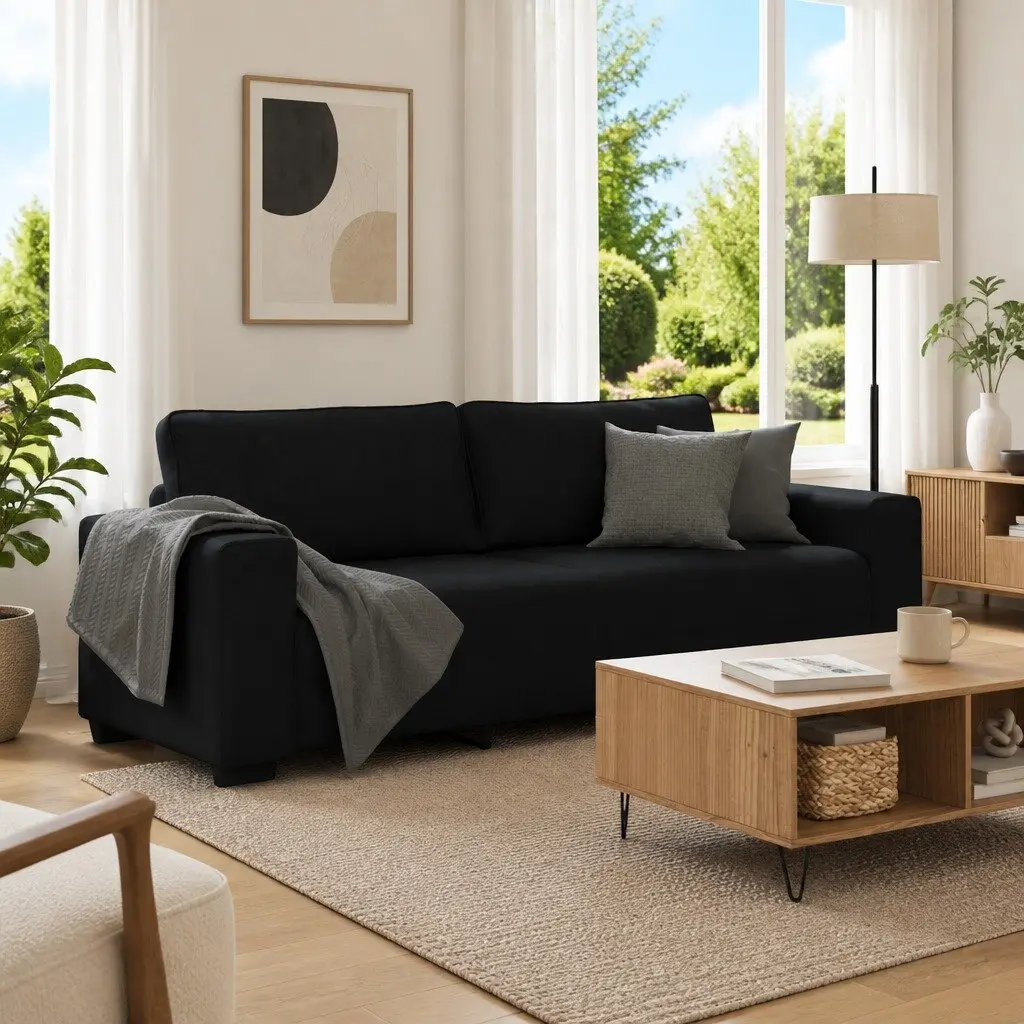 3-Seater Black Sofa for Comfort and Style