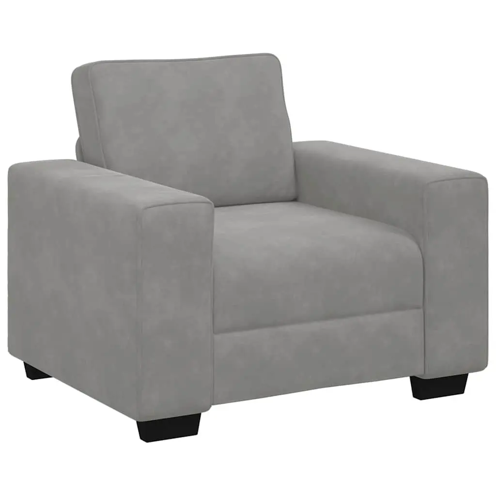 Sofa Chair Light Grey Velvet Padded Armchair 100W x 77D x 82H cm