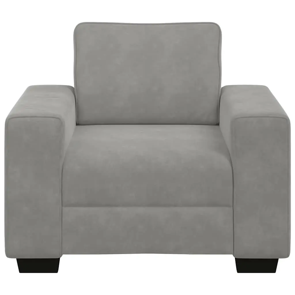 Sofa Chair Light Grey Velvet Padded Armchair 100W x 77D x 82H cm