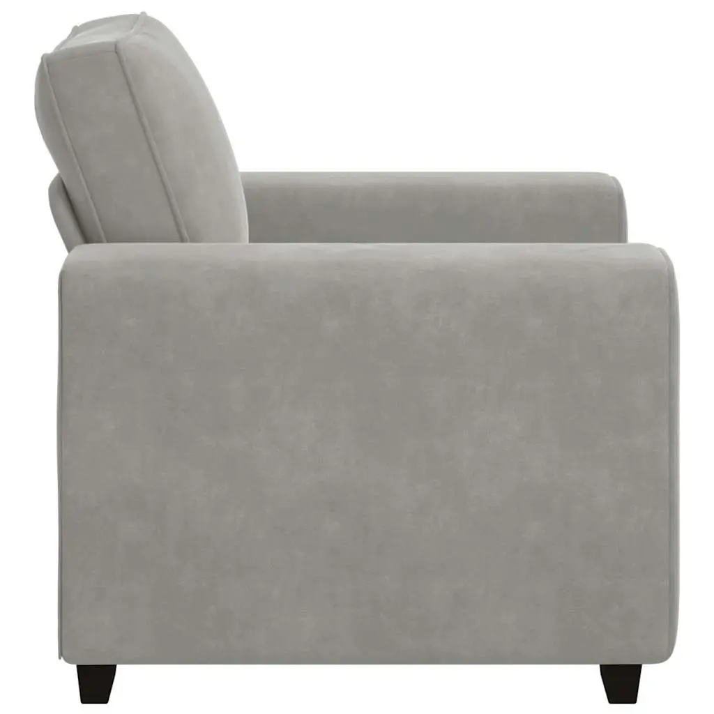 Sofa Chair Light Grey Velvet Padded Armchair 100W x 77D x 82H cm