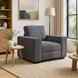 Sofa Chair Dark Grey Velvet Armchair Living Room Bedroom Relaxation Seating
