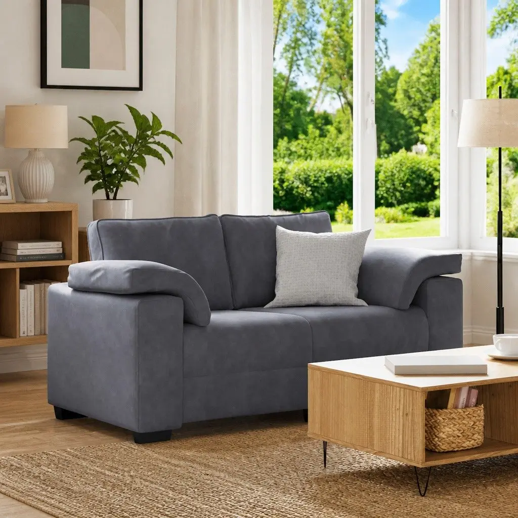 Loveseat Sofa Dark Grey Velvet 2 Seater Couch Living Room Bedroom Study