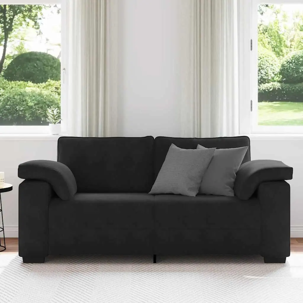 Loveseat Sofa Black Velvet 2 Seater Couch 180x77x82cm