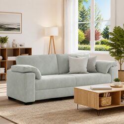 3-Seater Sofa Grey Velvet Lounge Couch Living Room Furniture Relaxation Seating