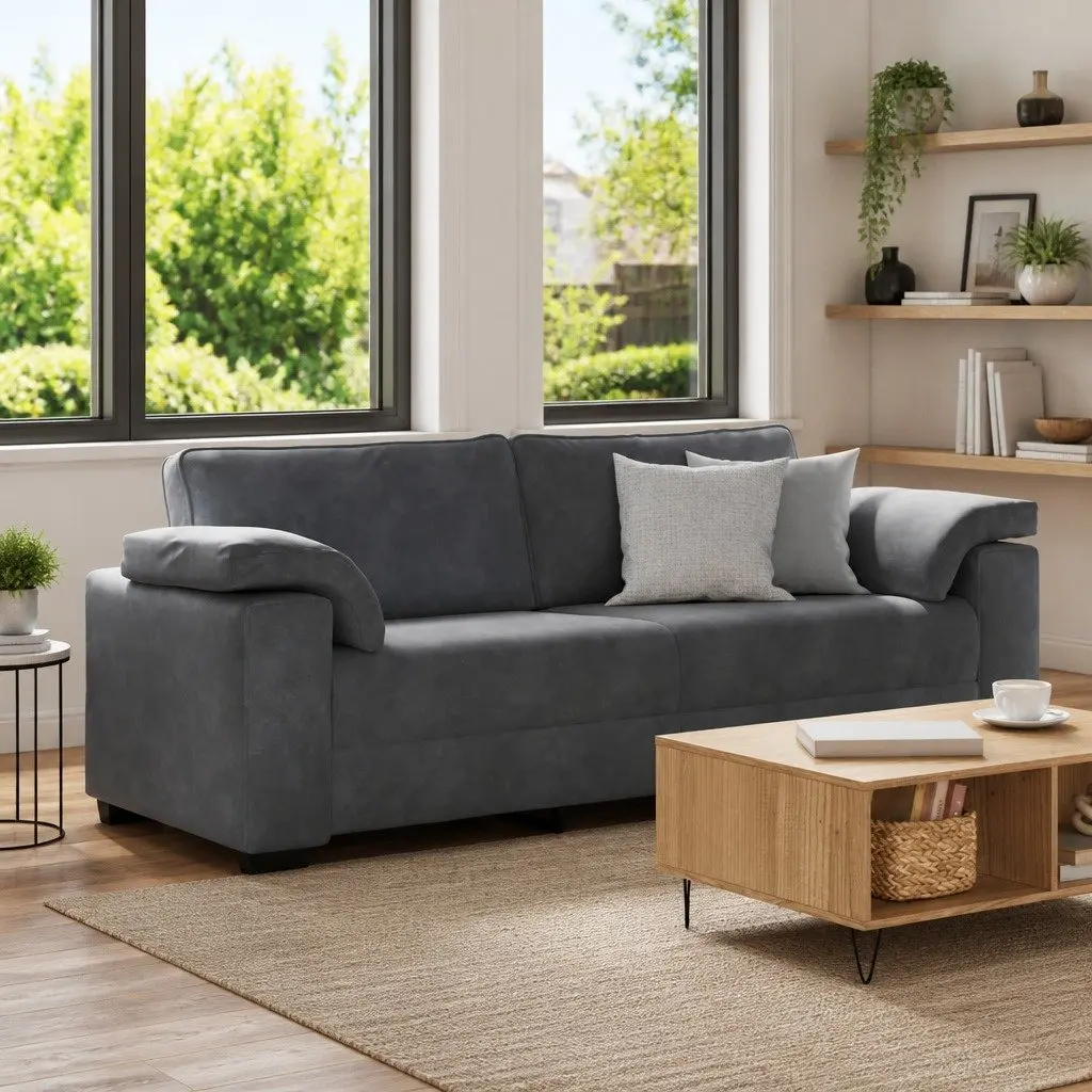 Grey Velvet 3-Seater Sofa 220x77x82cm