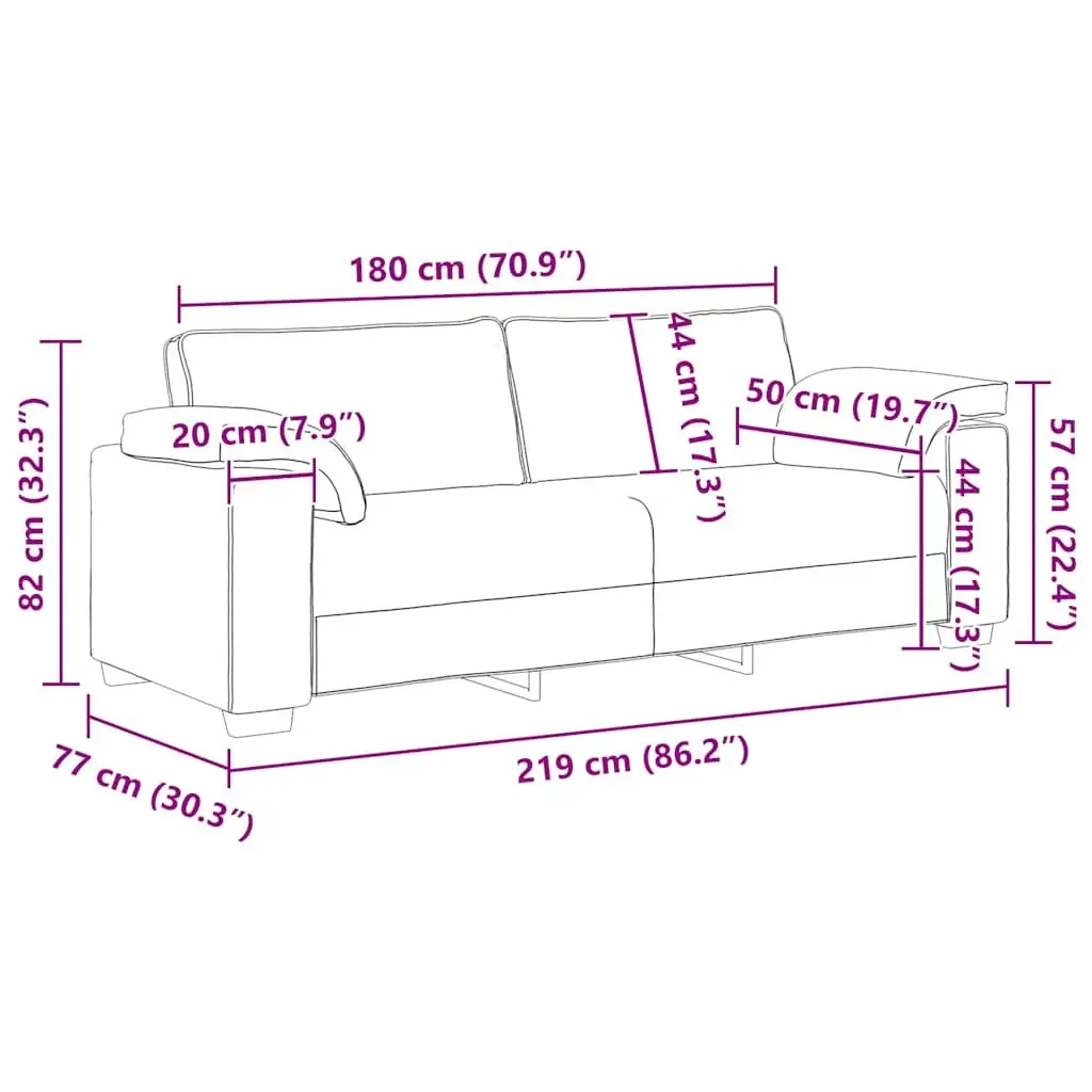 Grey Velvet 3-Seater Sofa 220x77x82cm