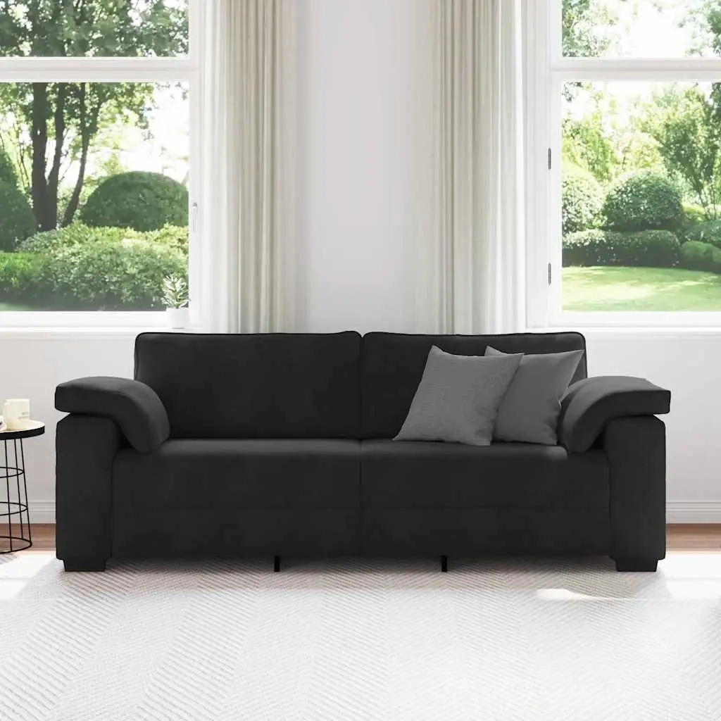 3-Seater Sofa Black Velvet Living Room Furniture Relaxation Couch Padded Seat