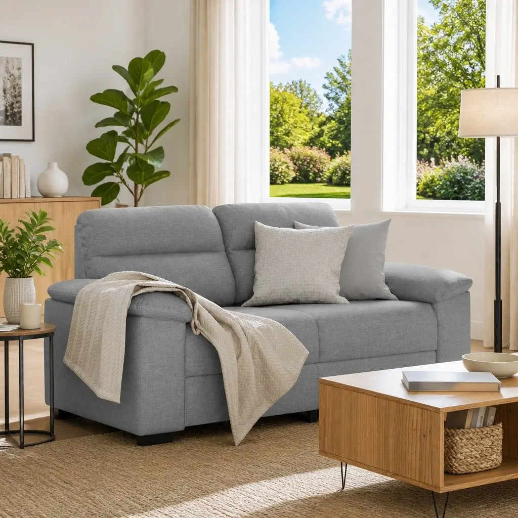 2-Seater Sofa Grey Fabric Upholstered Lounge Couch 160W x 81D x 84H cm