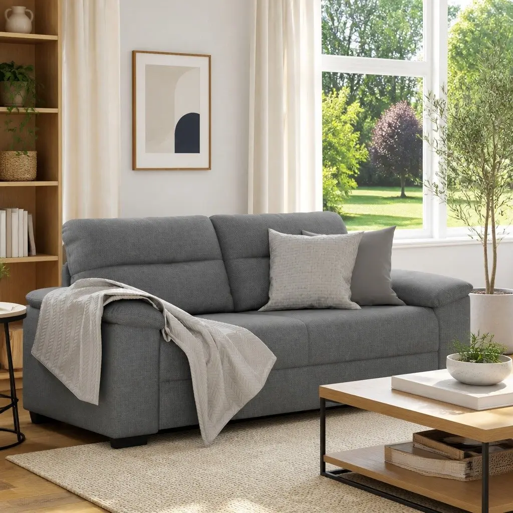 2 Seater Lounge Sofa Dark Grey Upholstered Fabric 180cm