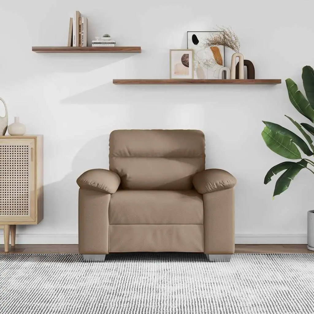 Sofa Chair Brown Faux Leather Lounge Seat Wide Armrests Thickly Padded 100 x 81 x 84 cm