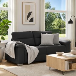 2-Seater Sofa Black Faux Leather Lounge Couch Living Room Furniture Armrests