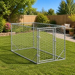 Outdoor Dog Kennel with Door Lockable Latch Galvanised Steel Pet Cage Enclosure