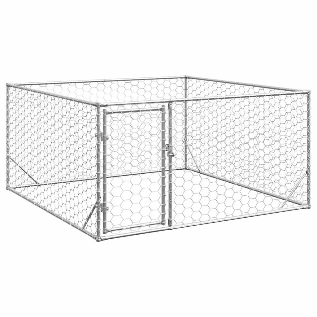 Outdoor Dog Kennel 2x2x1m Galvanised Steel Cage Secure Door Mesh Enclosure