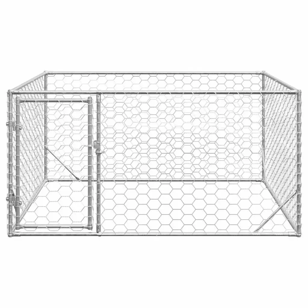 Outdoor Dog Kennel 2x2x1m Galvanised Steel Cage Secure Door Mesh Enclosure