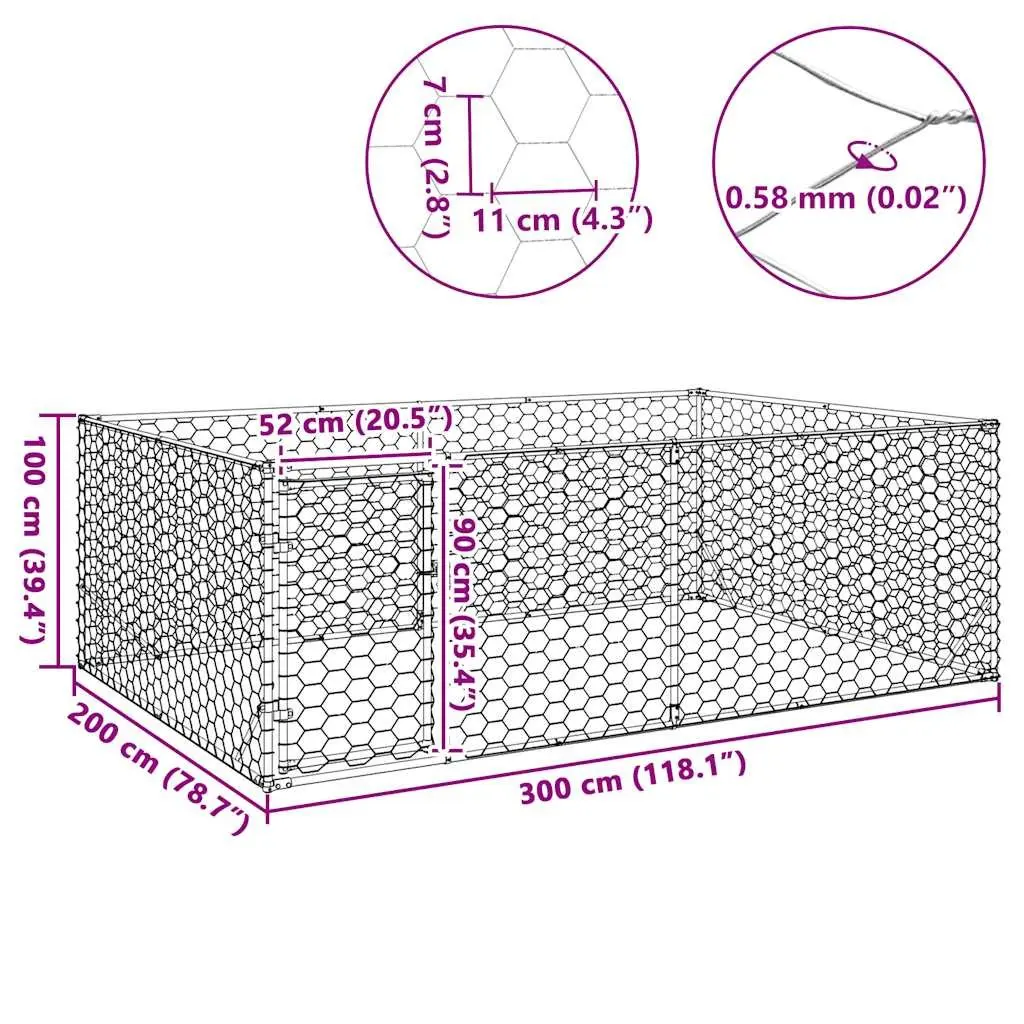 Dog Kennel Galvanised Steel Hexagonal Mesh Outdoor 3x2x1m