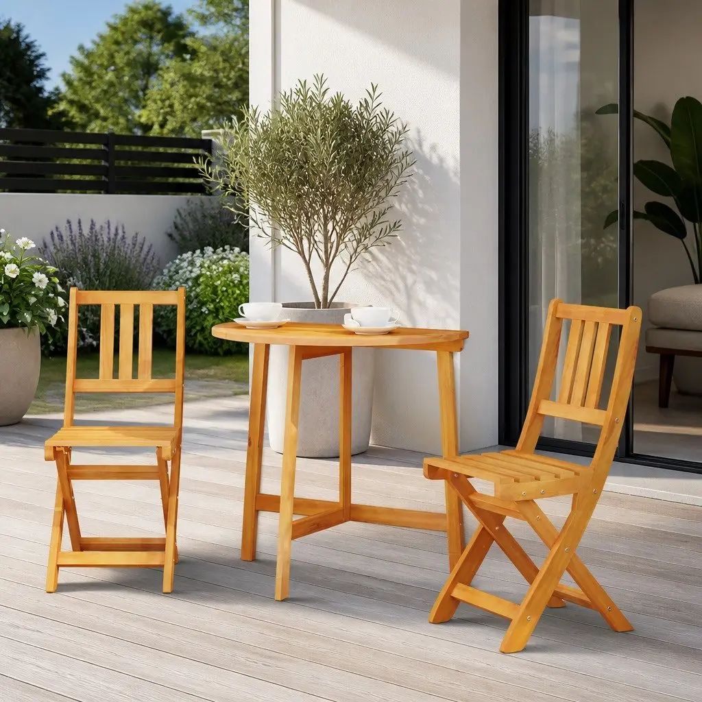 Outdoor Bistro Chairs Foldable Solid Wood Garden Patio Seating Set 2 pcs Brown
