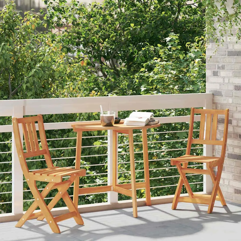 Outdoor Bistro Chairs Foldable Solid Wood Garden Patio Seating Set 2 pcs Brown