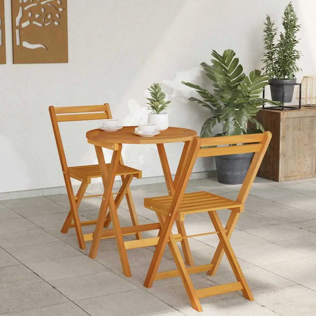 Garden Dining Set Modern Minimalist 3 Piece Acacia Wood Outdoor Table Chairs
