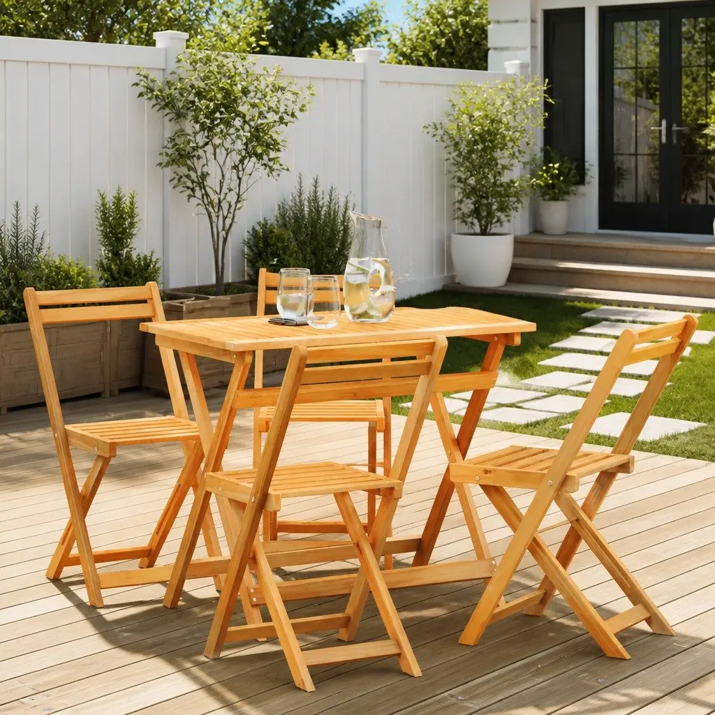 5-Piece Outdoor Bistro Set with Foldable Chairs