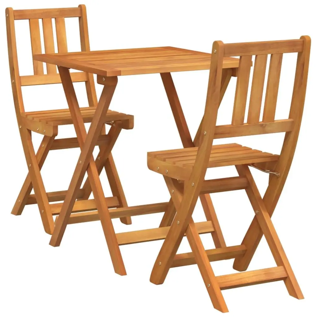 Folding Bistro Set Compact Outdoor Furniture Solid Acacia Wood 3 Piece