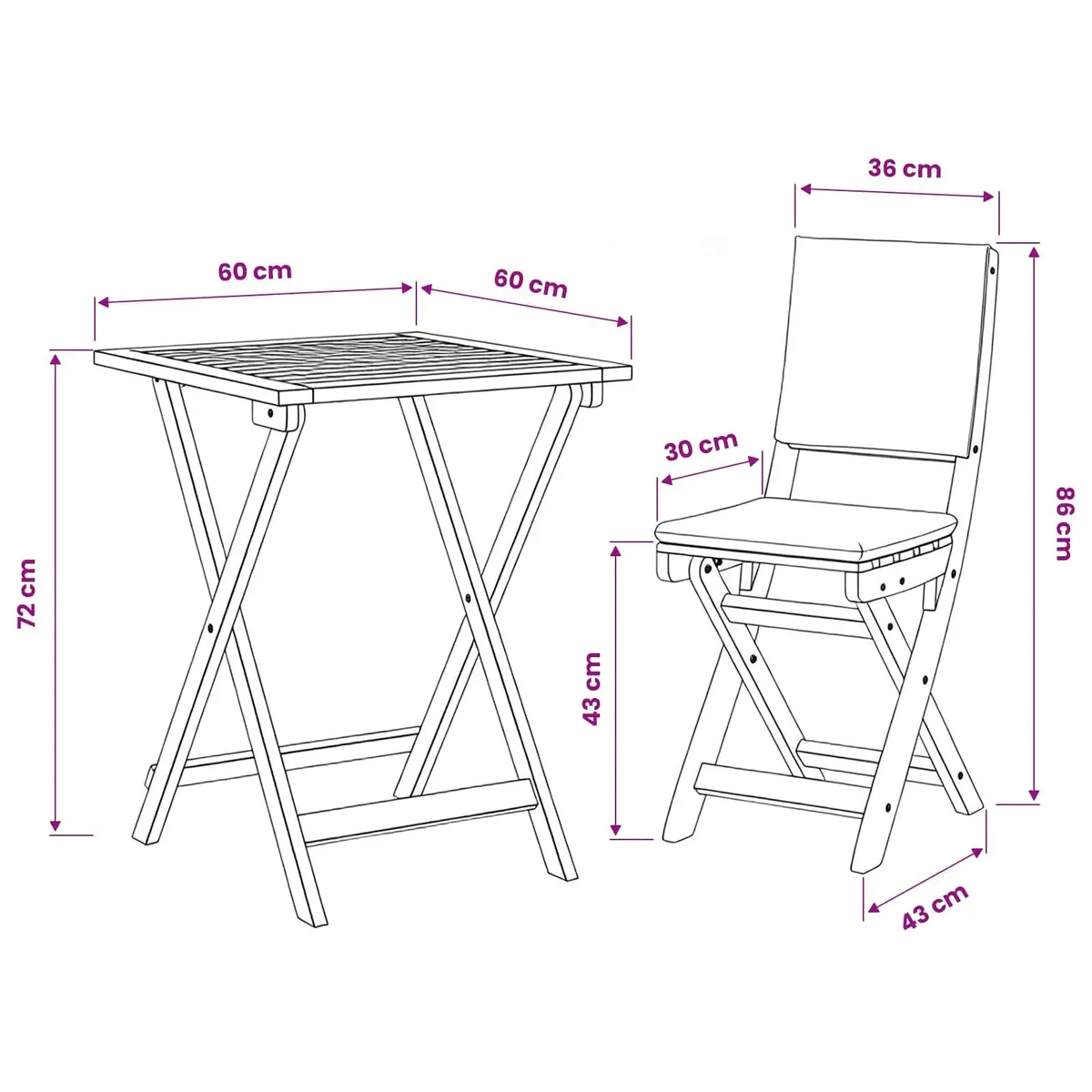 Folding Bistro Set Compact Outdoor Furniture Solid Acacia Wood 3 Piece