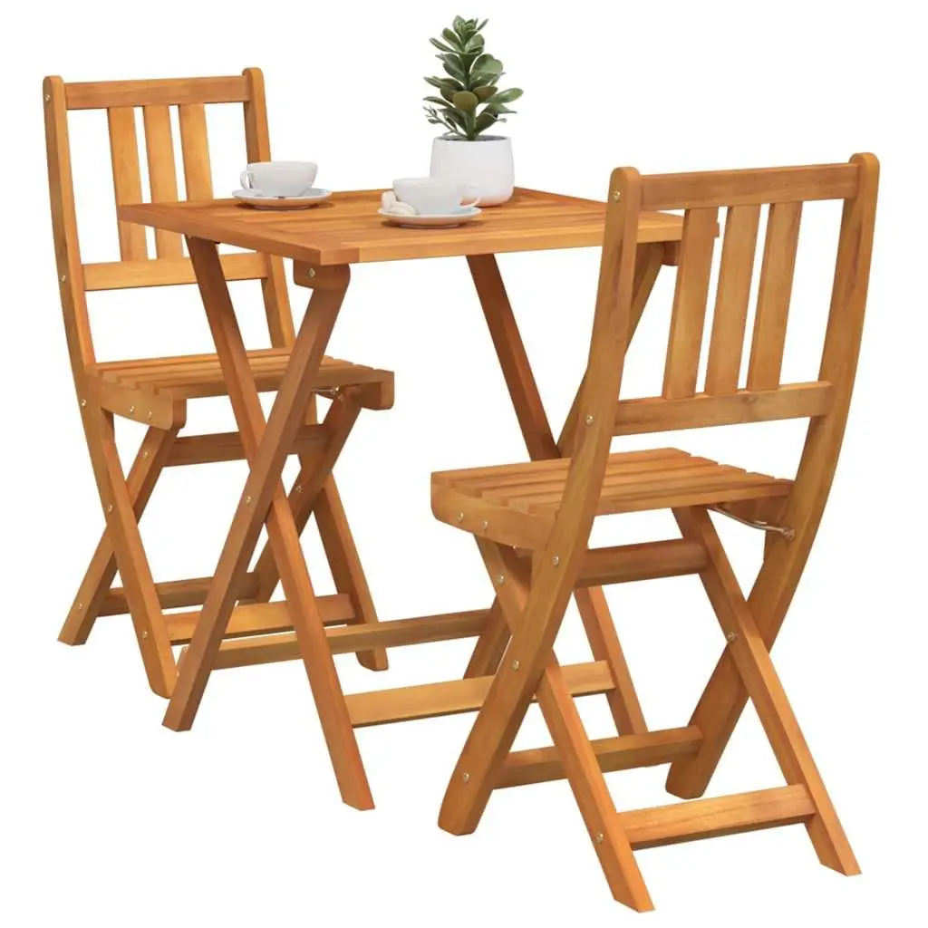 Folding Bistro Set Compact Outdoor Furniture Solid Acacia Wood 3 Piece