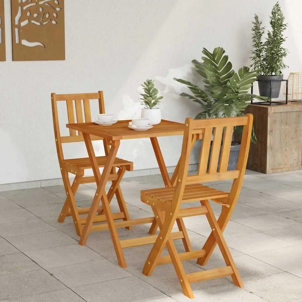 Folding Bistro Set Compact Outdoor Furniture Solid Acacia Wood 3 Piece