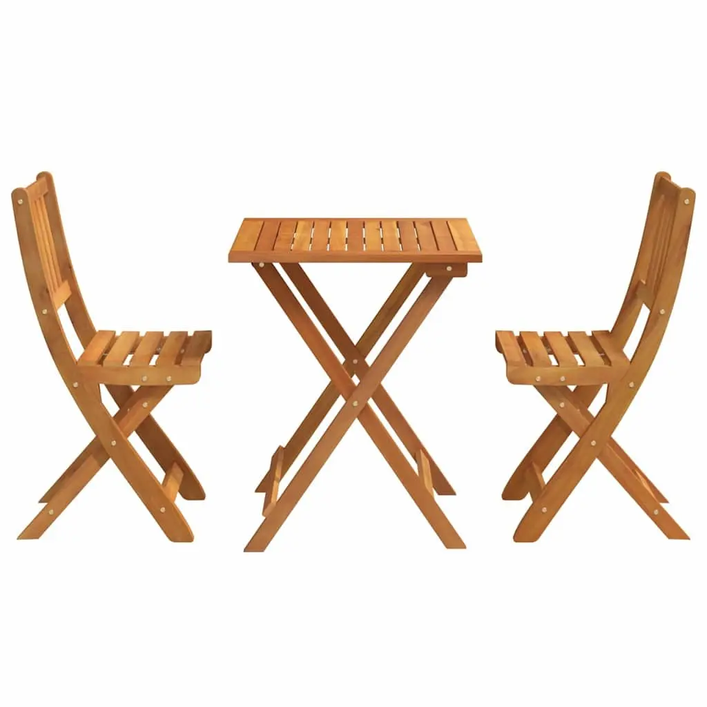 Folding Bistro Set Compact Outdoor Furniture Solid Acacia Wood 3 Piece