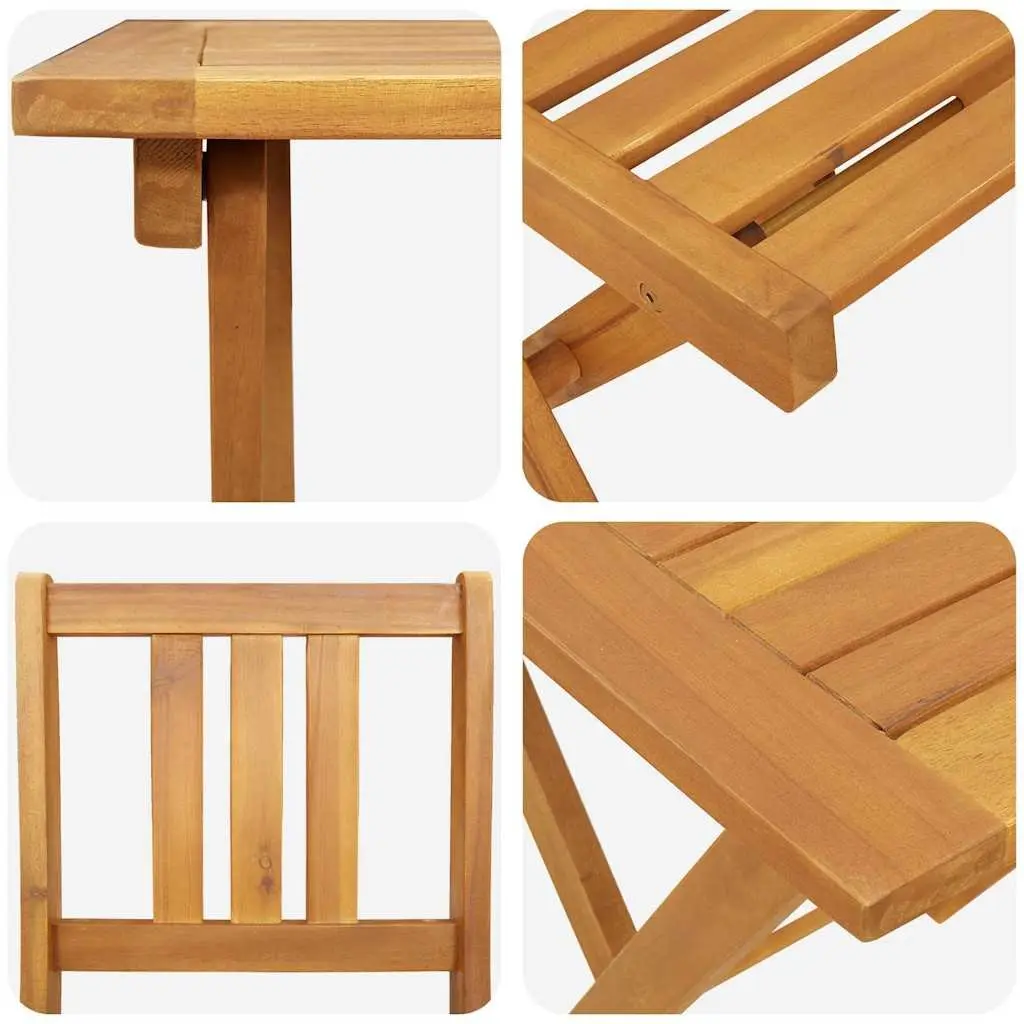 Folding Bistro Set Compact Outdoor Furniture Solid Acacia Wood 3 Piece