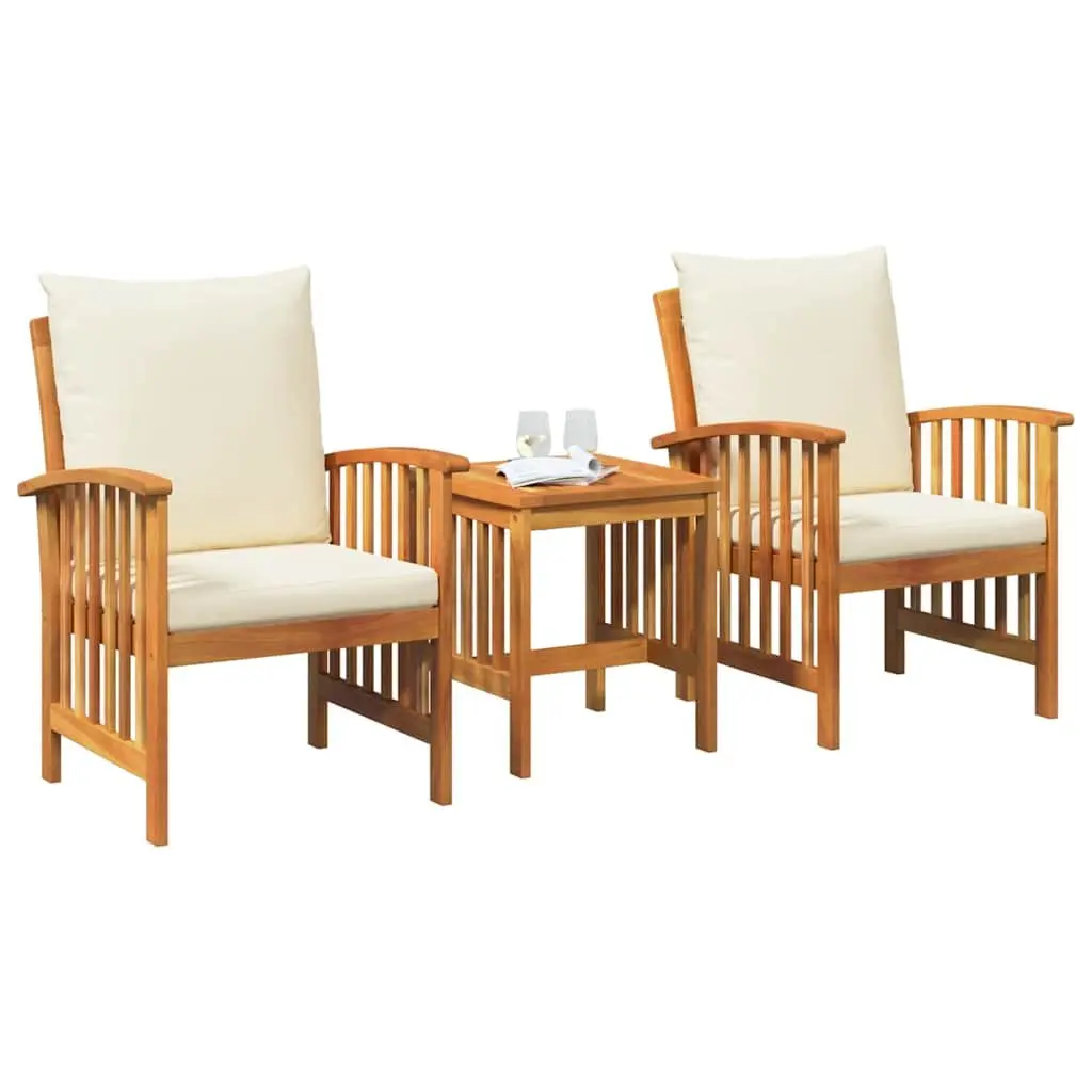 Garden Sofa Set Solid Acacia Wood 3 Piece Outdoor Armchairs Table Brown