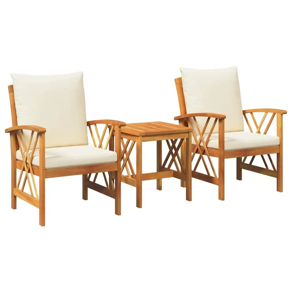 Garden Sofa Set Modern 3 Piece Outdoor Furniture Brown Acacia Wood with Cushions
