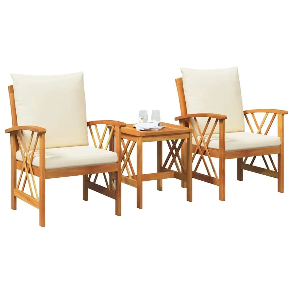 Garden Sofa Set Modern 3 Piece Outdoor Furniture Brown Acacia Wood with Cushions