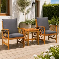 3 Piece Garden Sofa Set Outdoor Furniture Lounging Brown Acacia Wood Patio